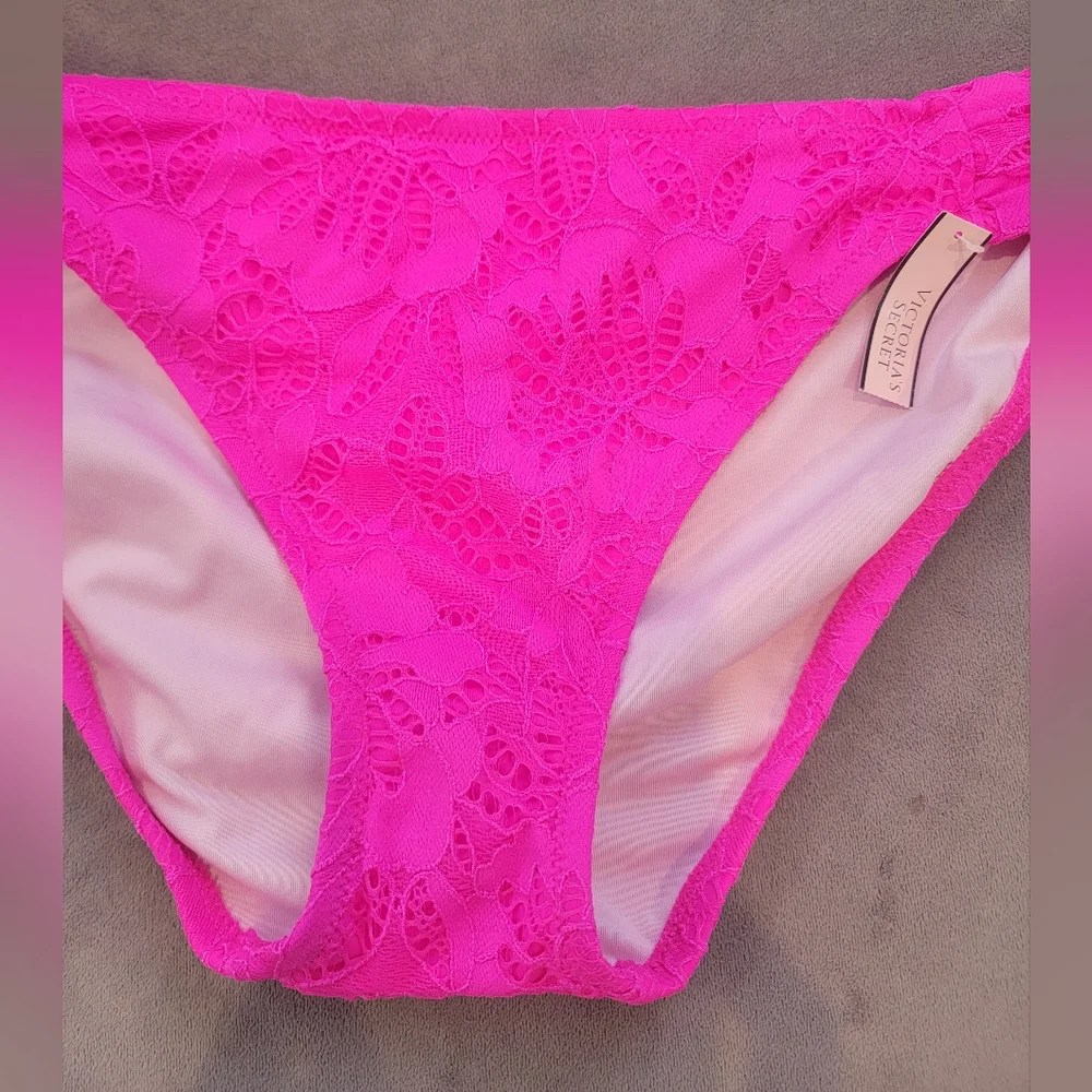 Victoria’s Secret “The Knockout Bikini” in Neon Pink Lace Overlay Size XL - Picture 3 of 12